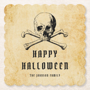 Vintage Pirate Skull & Bones Halloween Paper Coaster
