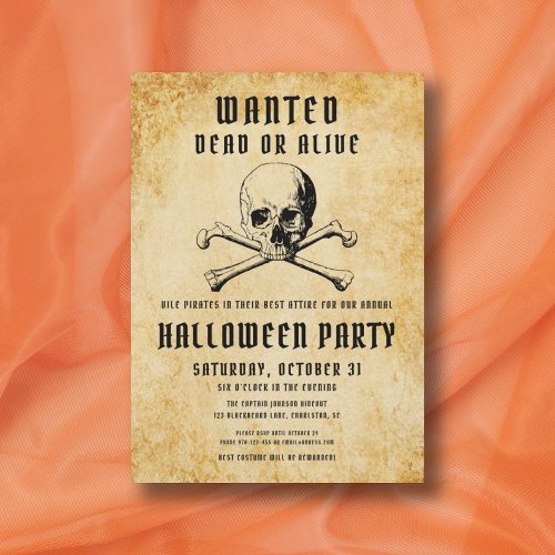 Vintage Pirate Skull  Bones Halloween Party  Invitation