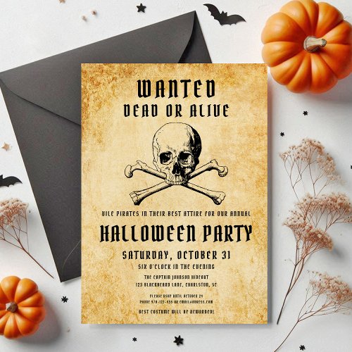 Vintage Pirate Skull  Bones Halloween Party  Invitation