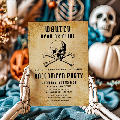 Vintage Pirate Skull  Bones Halloween Party  Invitation