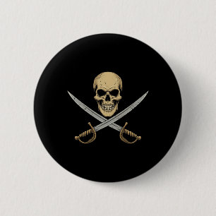 Vintage Pirate Skull Caribbean Cruise Halloween Sk Button