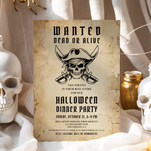 Vintage Pirate Skull Halloween Dinner Party  Invitation