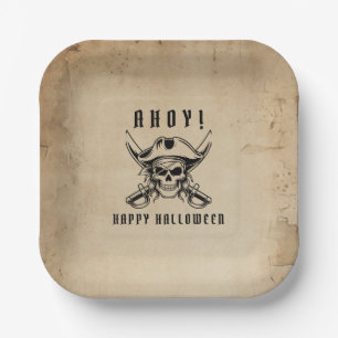 Vintage Pirate Skull Halloween Paper Plates
