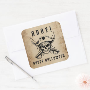 Vintage Pirate Skull Halloween Square Sticker