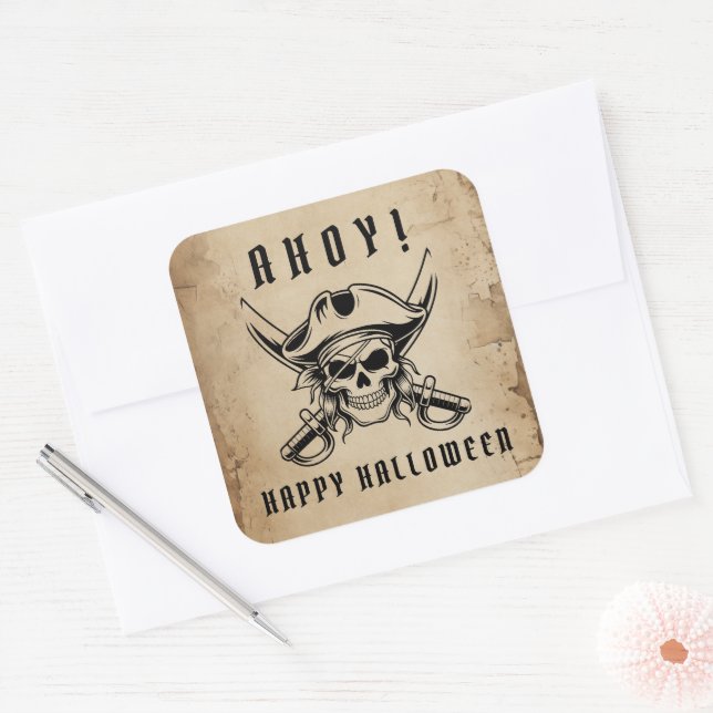 Vintage Pirate Skull Halloween   Square Sticker (Envelope)