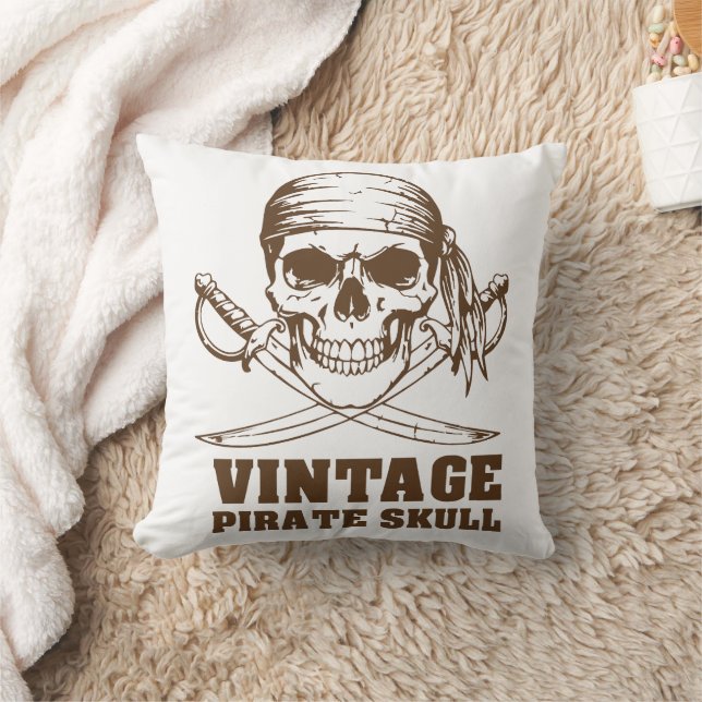 Vintage Pirate Skull Throw Pillow (Blanket)