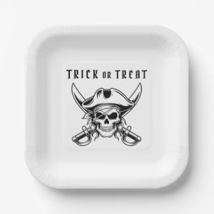Vintage Pirate Skull Trick Or Treat Halloween Paper Plates