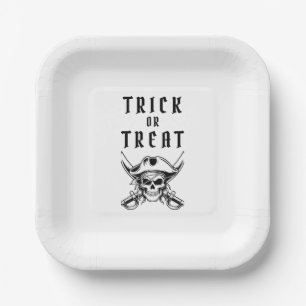 Vintage Pirate Skull Trick Or Treat Halloween Paper Plates