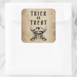 Vintage Pirate Skull Trick Or Treat Halloween Square Sticker