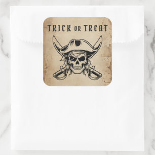 Vintage Pirate Skull Trick Or Treat Halloween Square Sticker