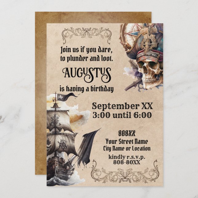 Vintage Pirate Theme Invitation (Front/Back)