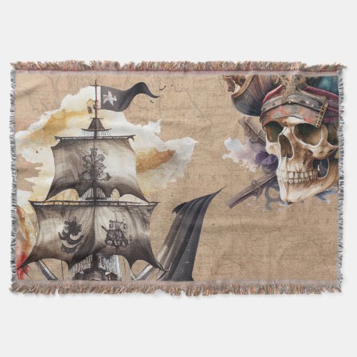 Vintage Pirate Theme Throw Blanket