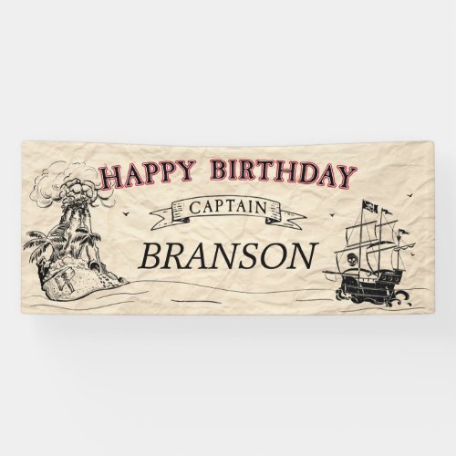 Vintage Pirate Treasure Map Happy Birthday Banner