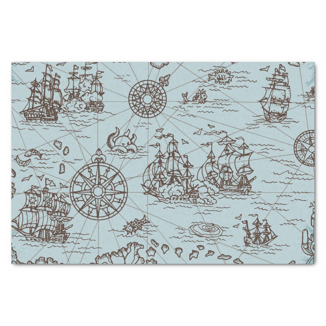 Vintage Pirate Treasure Map Nautical Blue Tissue Paper | Zazzle