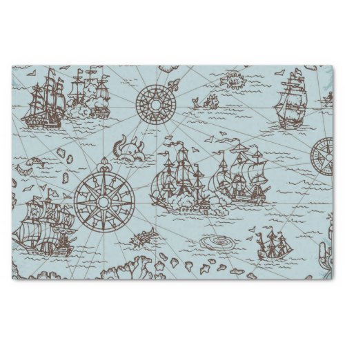 Vintage Pirate Treasure Map Nautical Blue Tissue Paper