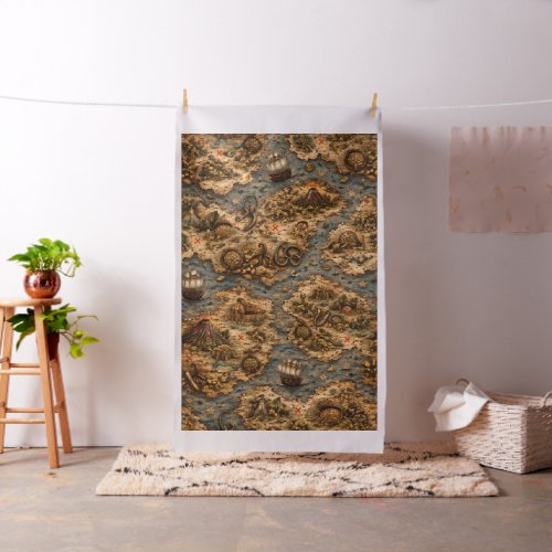 Vintage pirate treasure map, nautical fabric rusti