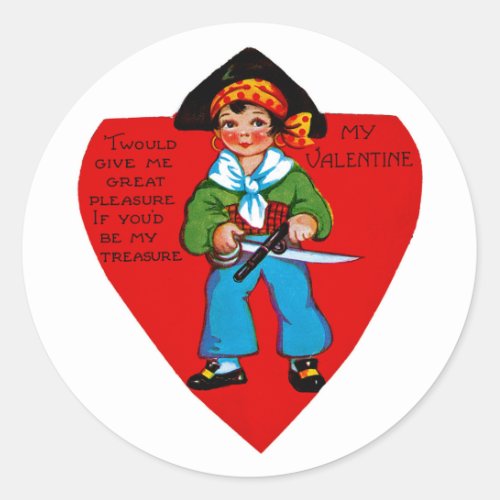 Vintage Pirate Valentine Classic Round Sticker