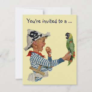 Vintage Pirate w Parrot, Birthday Party Invitation