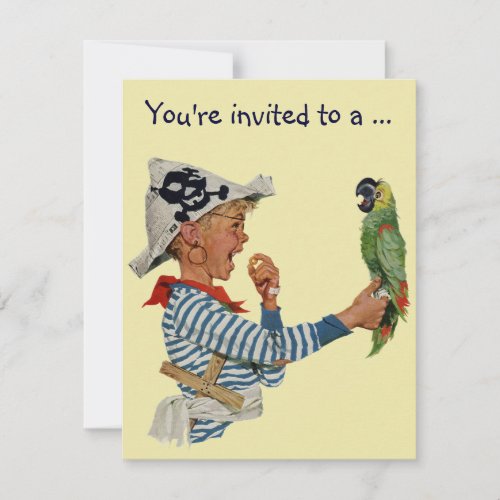 Vintage Pirate w Parrot Birthday Party Invitation