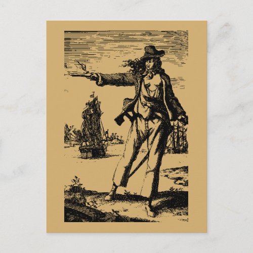 Vintage Pirate Woman Anne Bonny Postcard