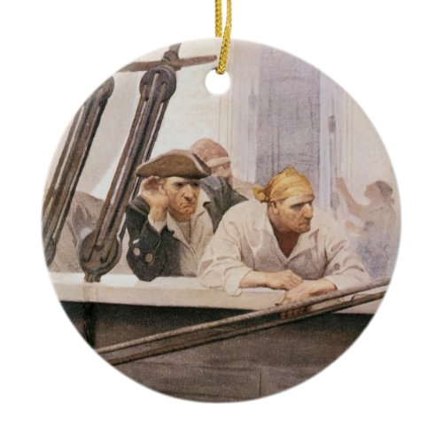 Vintage Pirates Brig Covenant in a Fog by NC Wyeth Ceramic Ornament