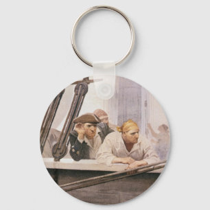 Vintage Pirates Brig Covenant in a Fog by NC Wyeth Keychain