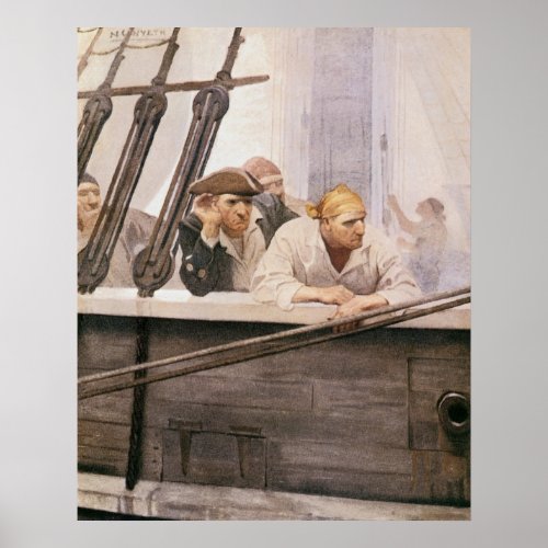 Vintage Pirates Brig Covenant in a Fog by NC Wyeth Poster