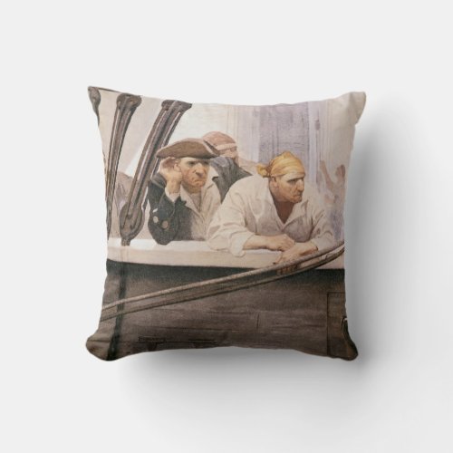 Vintage Pirates Brig Covenant in a Fog by NC Wyeth Throw Pillow