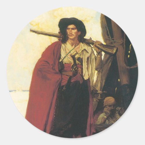 Vintage Pirates Buccaneer was a Picturesque Fellow Classic Round Sticker