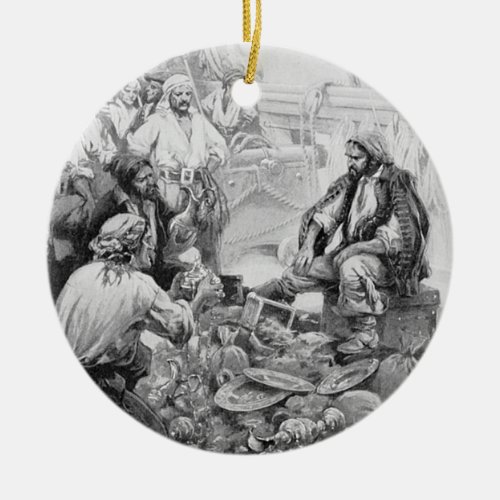 Vintage Pirates Counting their Treasures and Loot Ceramic Ornament