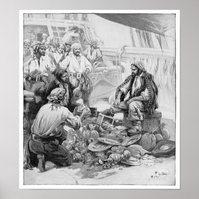 Vintage Pirates Counting their Treasures and Loot Poster (Front)