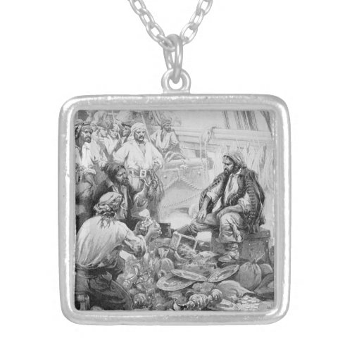 Vintage Pirates Counting their Treasures and Loot Silver Plated Necklace