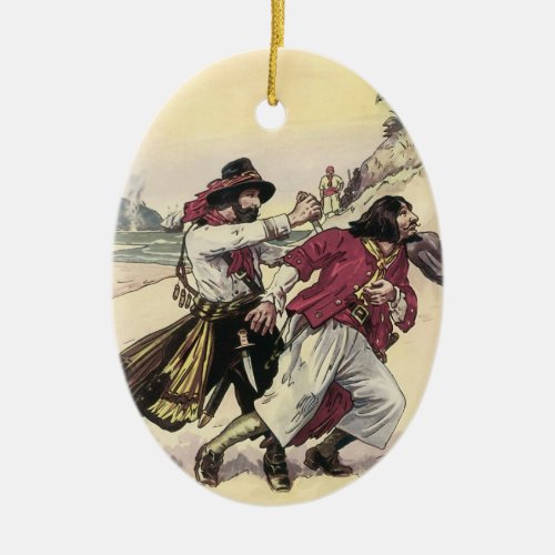 Vintage Pirates Duel till the Death on the Beach Ceramic Ornament