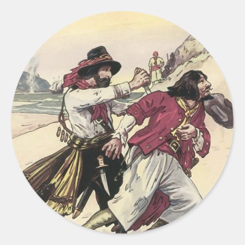 Vintage Pirates Duel till the Death on the Beach Classic Round Sticker