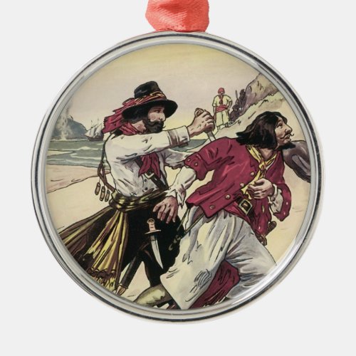 Vintage Pirates Duel till the Death on the Beach Metal Ornament