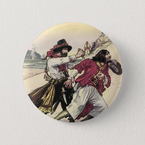 Vintage Pirates Duel till the Death on the Beach Pinback Button