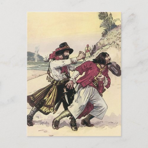 Vintage Pirates Duel till the Death on the Beach Postcard