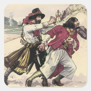 Vintage Pirates, Duel till the Death on the Beach Square Sticker