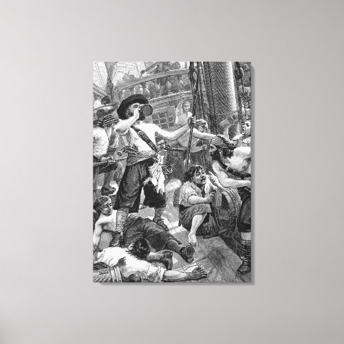 Vintage Pirates Fighting and Drinking on the Ship Canvas Print