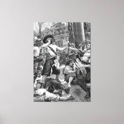 Vintage Pirates Fighting and Drinking on the Ship Canvas Print