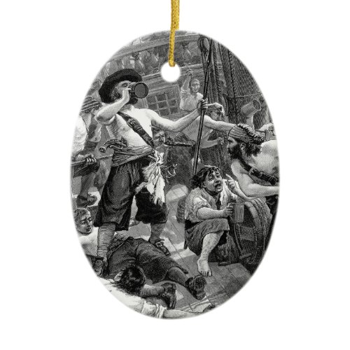 Vintage Pirates Fighting and Drinking on the Ship Ceramic Ornament