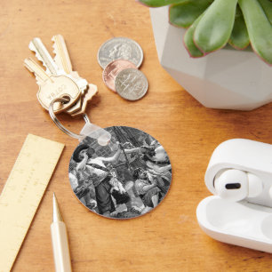 Vintage Pirates Fighting and Drinking on the Ship Keychain