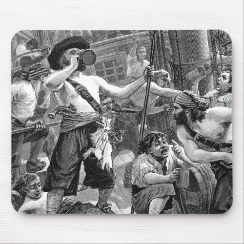 Vintage Pirates Fighting and Drinking on the Ship Mouse Pad