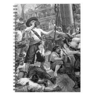 Vintage Pirates Fighting and Drinking on the Ship Notebook