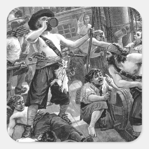 Vintage Pirates Fighting and Drinking on the Ship Square Sticker