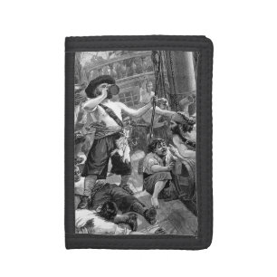 Vintage Pirates Fighting and Drinking on the Ship Trifold Wallet