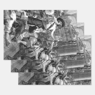 Vintage Pirates Fighting and Drinking on the Ship Wrapping Paper Sheets