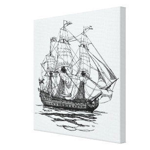 Vintage Pirates Galleon, Sketch of a 74 Gun Ship Canvas Print