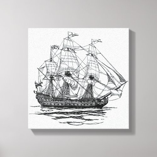 Vintage Pirates Galleon Sketch of a 74 Gun Ship Canvas Print