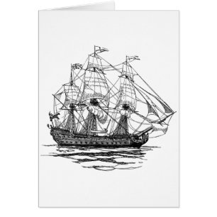 Vintage Pirates Galleon, Sketch of a 74 Gun Ship Cards